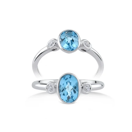 0.39 Karat Pırlantalı Blue Topaz Yüzük